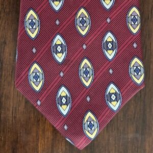Parisian Signature Men's Burgundy Necktie Geometric Pattern Silk‎ Blend VTG 90's
